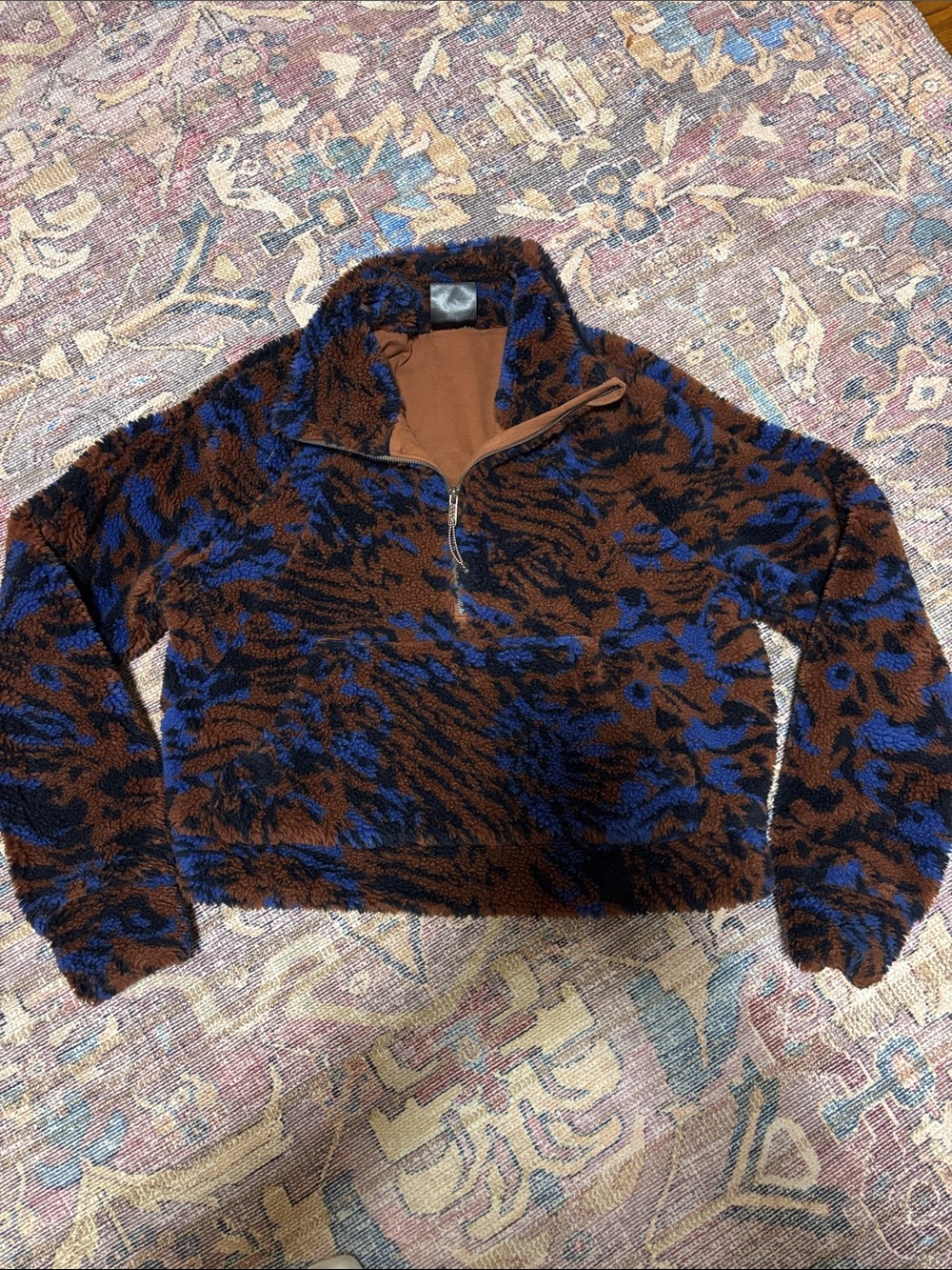 Lululemon Scuba Oversized Cropped Brown & Blue Fuzzy Jacquard Half-Zip Pullover